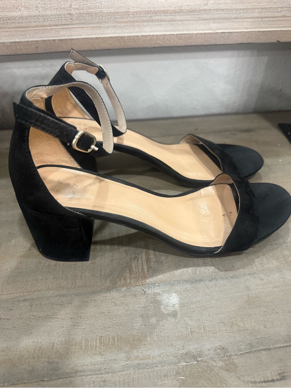A New Day Black Ankle Strap Block Heel Sandals Size 9.5 Pre-Owned